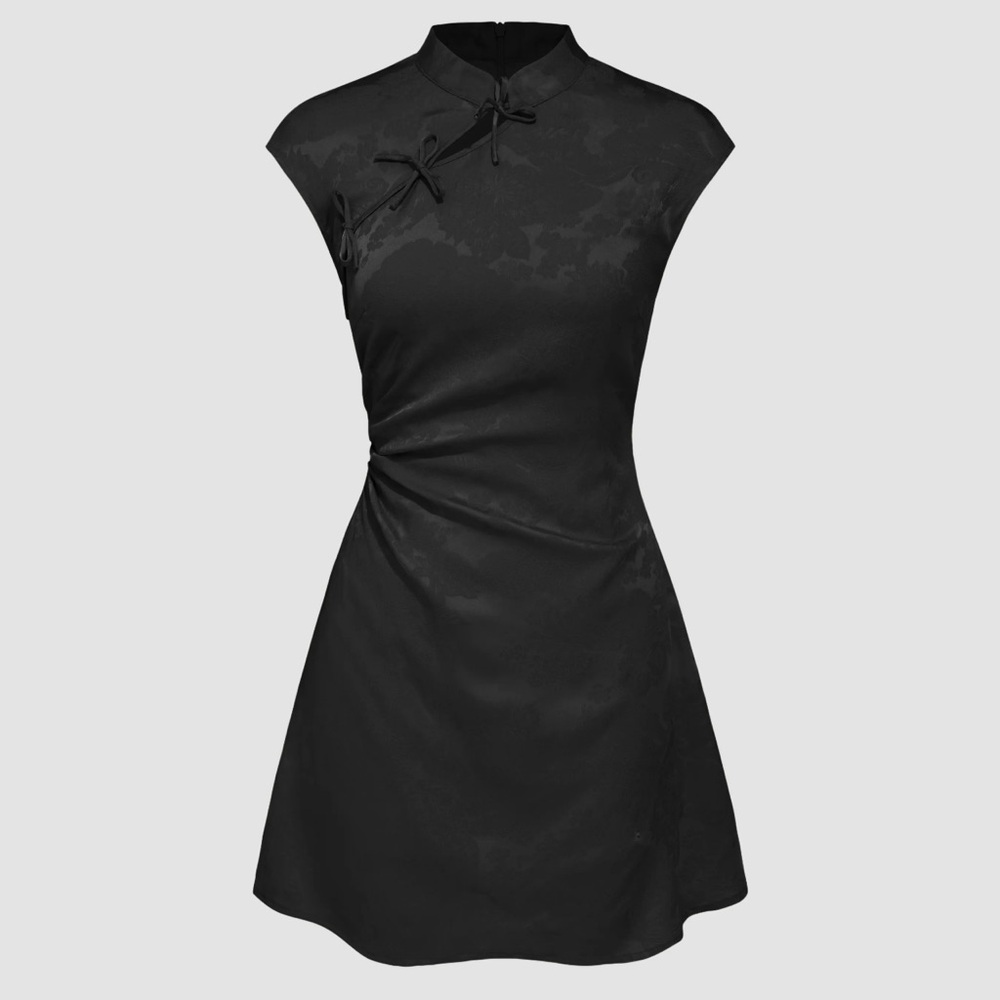 Cider Black Mandarin Collar Dress